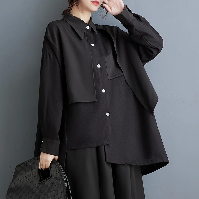 

SuperAen 2024 Spring Fashion New Unique Top Irregular Loose Dark Spliced Oversize Shirt Women Tops