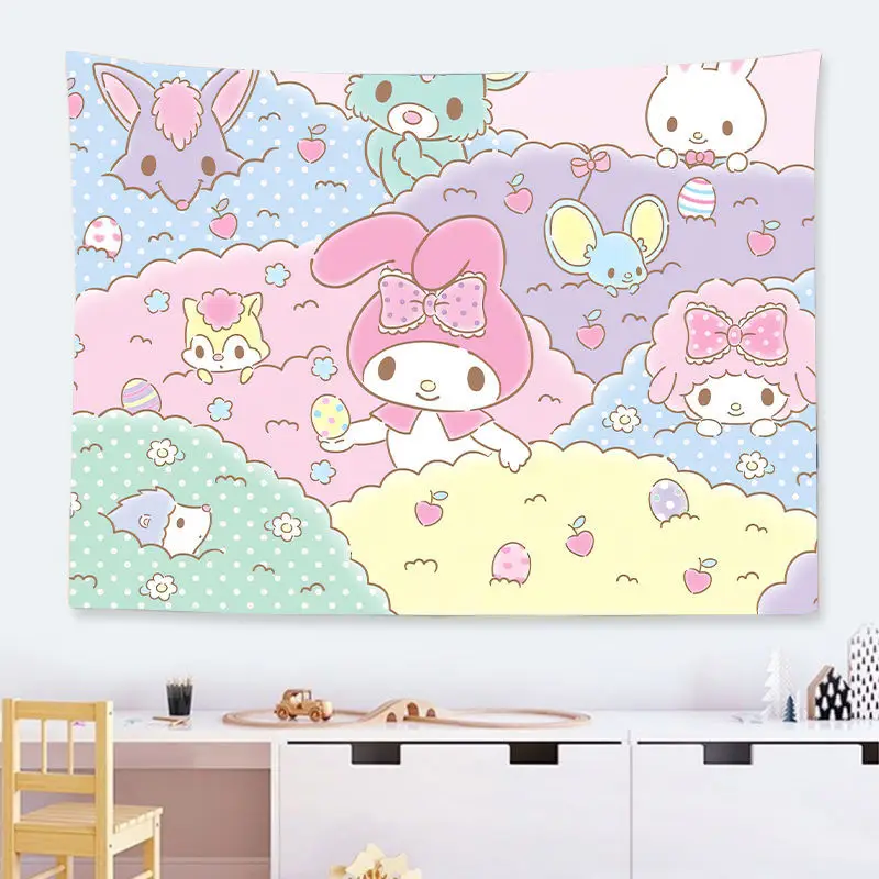 Kawaii Sanrio Anime Stickers Cute Hello Kitty Kuromi My Melody Cinnamonroll  Girls Bedroom Wallpaper Decoration Wall Stickers