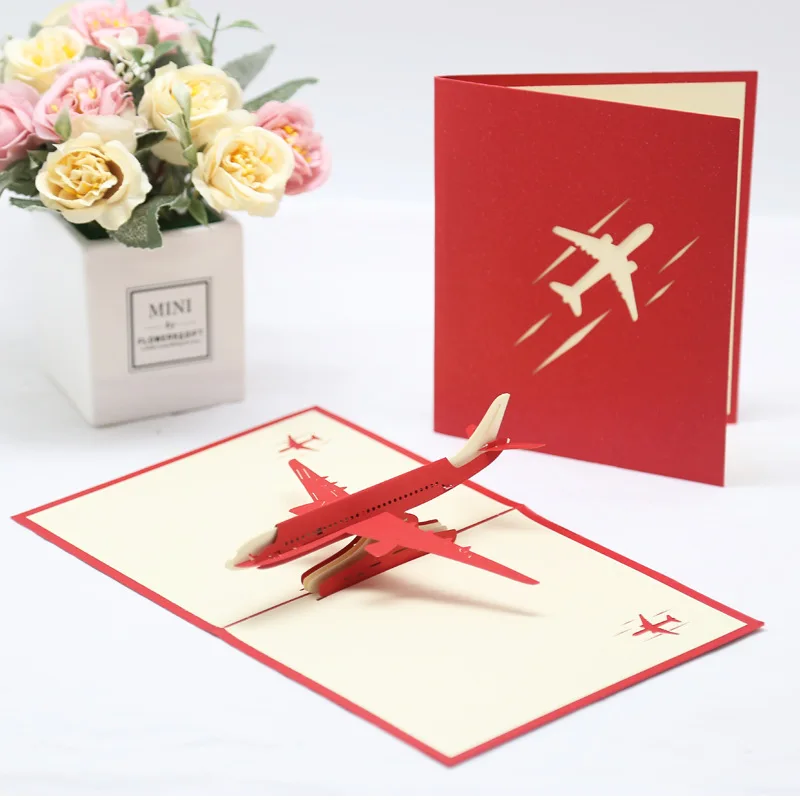 Greeting Cards 3D Greeting Card Retro Airplane Model Hollow Paper Carving Festival Gathering Invitation Letter Household Party Supplies TMZ