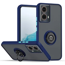 Armor Matte Shockproof Case with Ring Stand Holder for Moto G04 (Dark Blue)