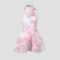 Chic Floral Backless Sleeveless Mini Dress - Sweet A-Line Hem Stacking Party Outfit - M (Floral printed)
