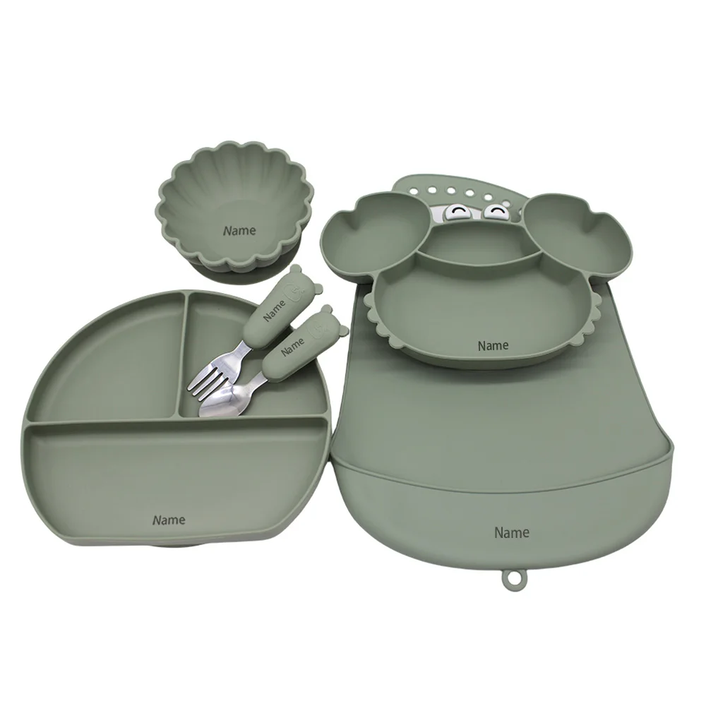 6-Piece Silicone Tableware Set with Free Name Engraving Creative Gifts Customized for Boys and Girls