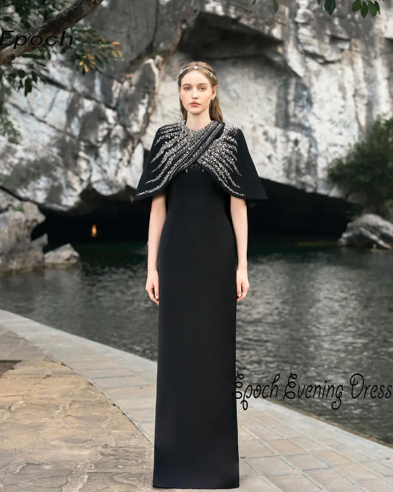 

Epoch Luxury Evening Dress فساتين السهرة 2024 New Arabia Elegant O-Neck Straight Women Sexy Black Cocktail Party Prom Gown