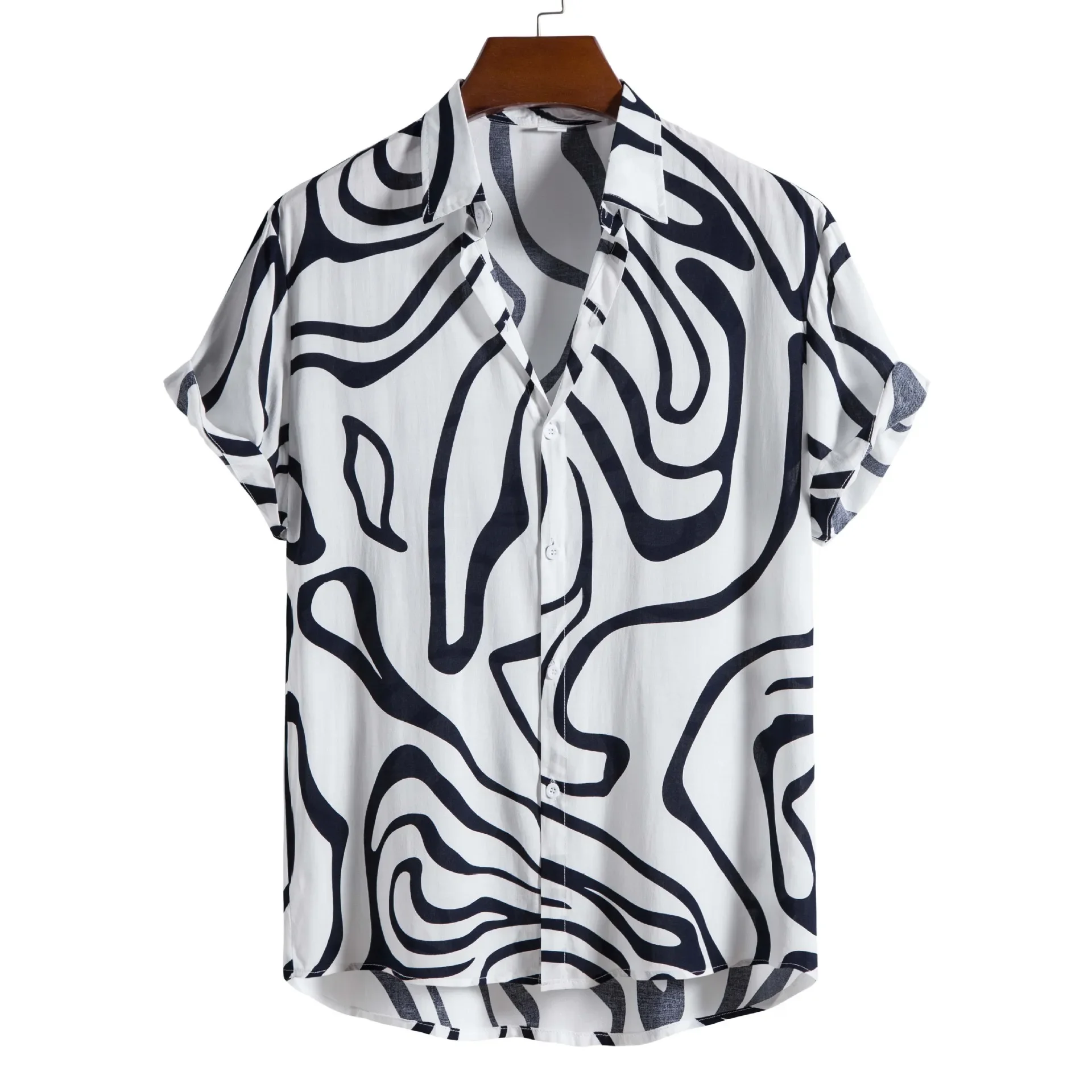 

Mens White Striped Shirts Casual Button Down Short Sleeve Hawaiian Shirt Men Beach Party Holiday Vacation Clothing Chemise Homme
