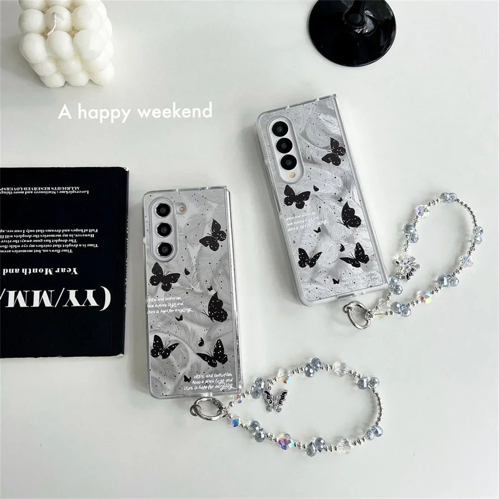 Fashion Feather Black Butterfly Chain Lanyard Case - Ultra Thin Hard PC Protective Cover
