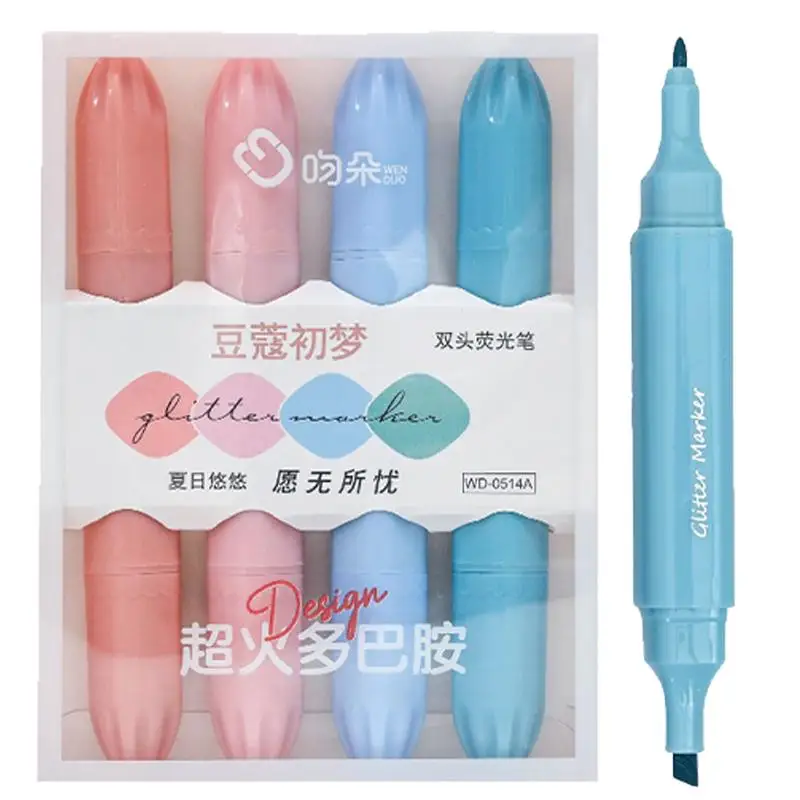 4PCS Highlighter Set Cute Pens Color Markers Double Ends Pastel Kawaii Stationary School Supplies For School
