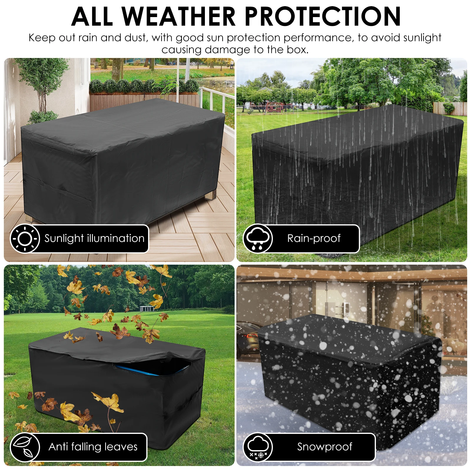 Patio Deck Box Cover Oxford Cloth Waterproof Storage Bench Cover with Zipper Multipurpose Outdoor Furniture Dustproof Protector