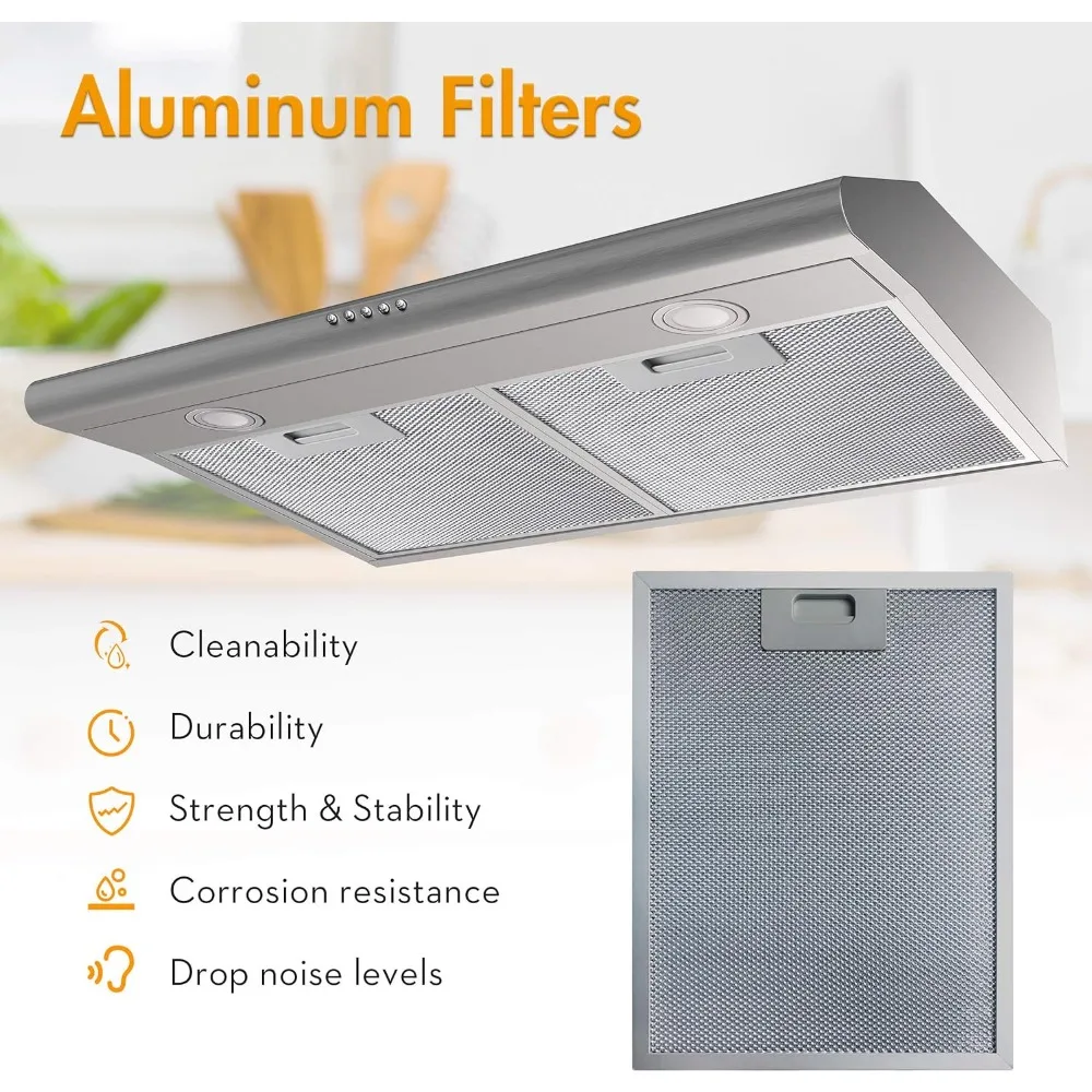 Under Cabinet Range Hood 30 inch with Ducted/Ductless Convertible,Kitchen Hoods Over Stove Vent, LED Light, 3 Speed Exhaust