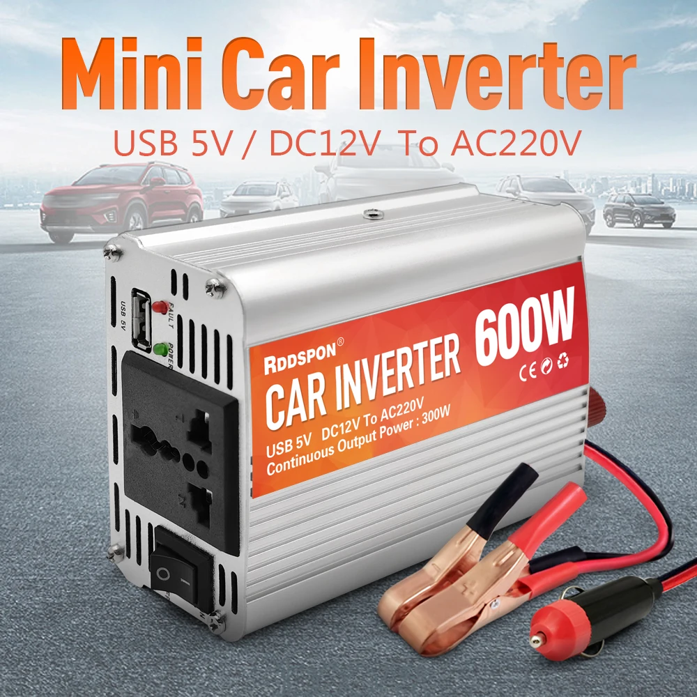 200W 400W 600W Mini เครื่องแปลงกระแสไฟรถยนต์ Modified Sine Wave อินเวอร์เตอร์ DC 12V To AC 220V 50Hz USB ชาร์จแปลงหม้อแปลงไฟฟ้า 1