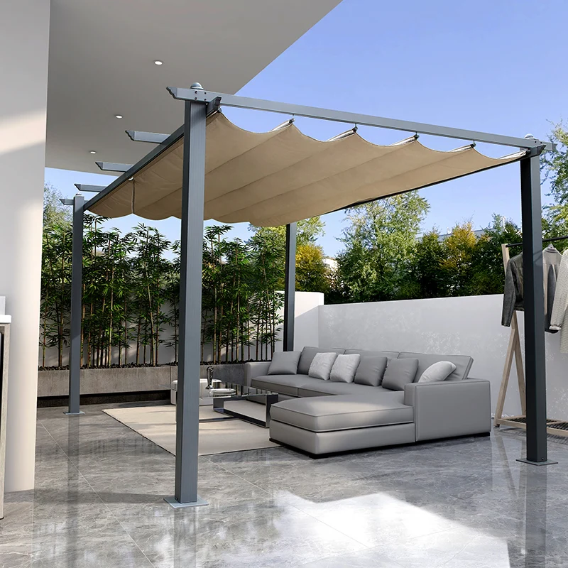 

Outdoor retractable sunshade sunscreen car shed aluminum alloy grape frame custom villa courtyard leisure landscape canopy
