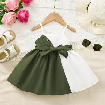 1-3Years Baby Girl Summer Daily  Dress Strap Color Matching Dress Korean Style Birthday Party Fashion Dresses for Toddler Girl 1