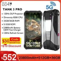 EU MX Warehouse 8849 Tank 3 Pro by Unihertz Rugged Smartphone 5G with 100 Lumens Projector 32/36GB 512GB 23800mAh Cell Phones