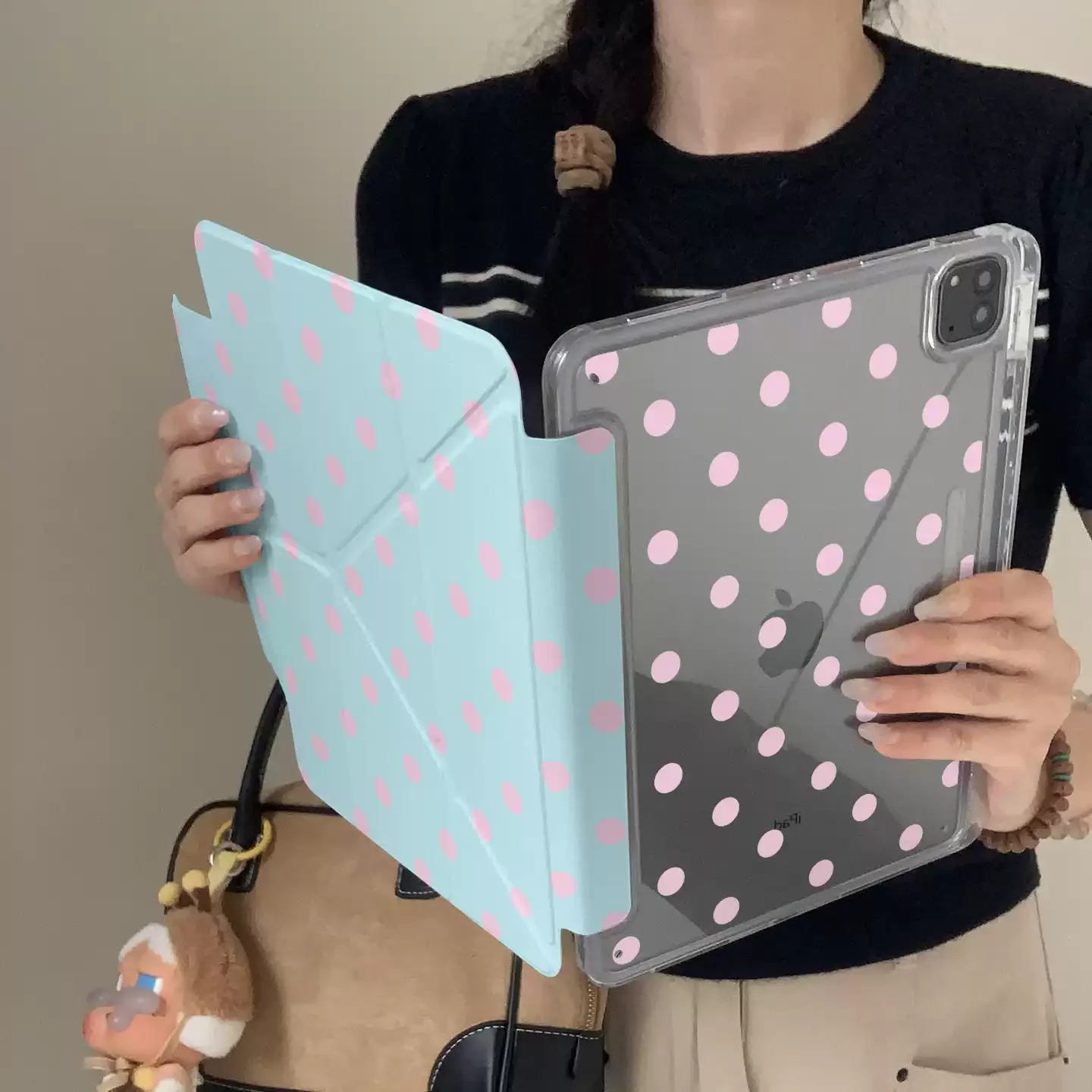 Chic Pink Polka Dot Blue Tablet Case Cover
