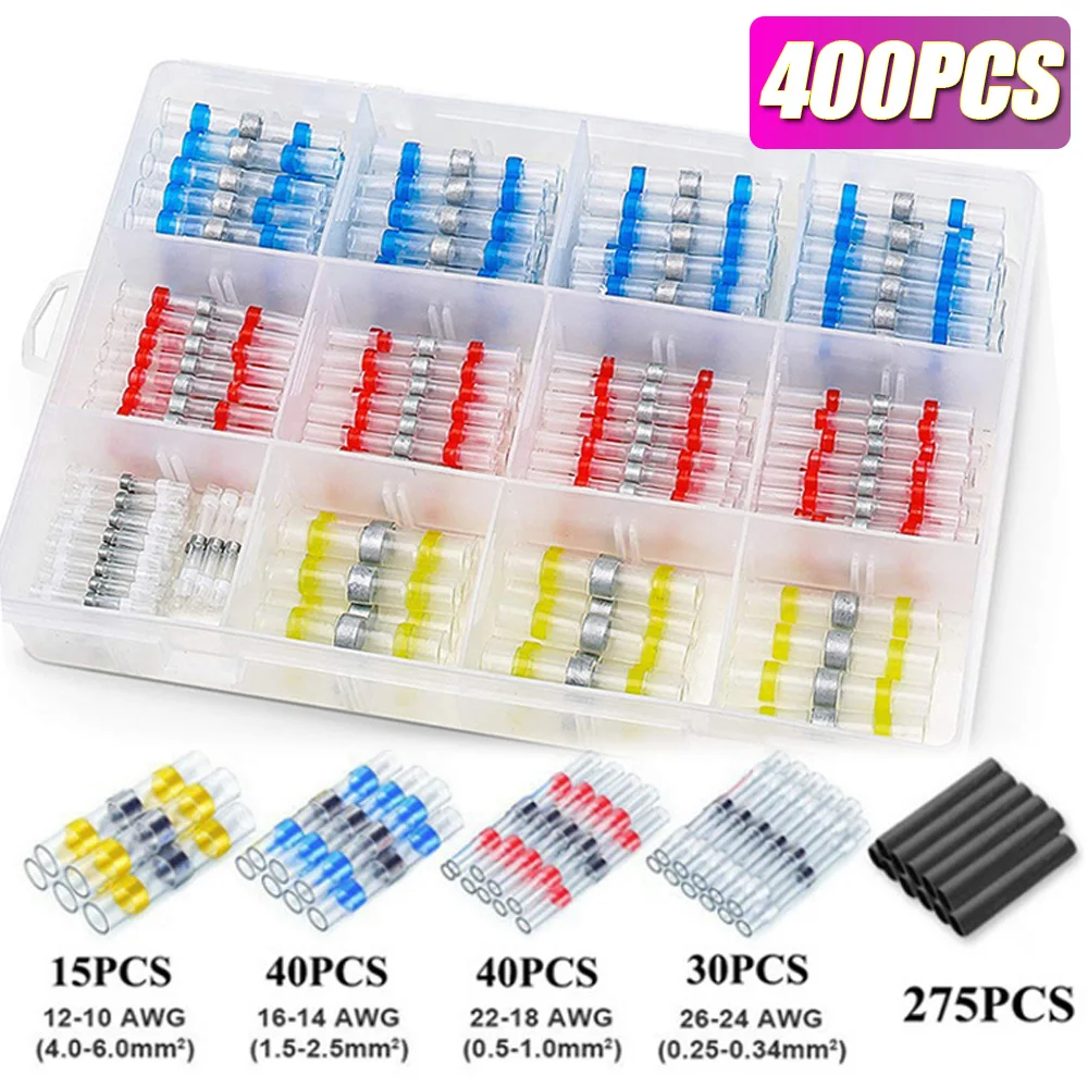 Waterproof Heat Shrink Solder Seal Wire Splice Terminal Kit with Hot Air Gun - 50/400/800 PCS