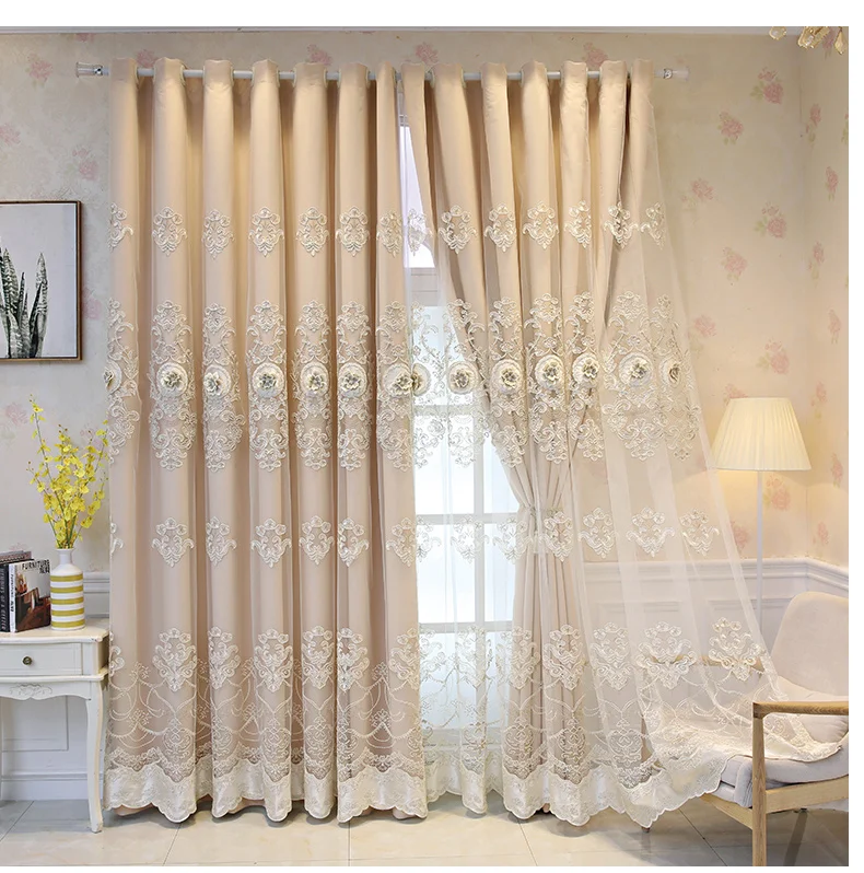 Light Luxury Curtains for Living Room Bedroom European Style Embossed Embroidered High Shading Cloth Double Nordic Simple Modern