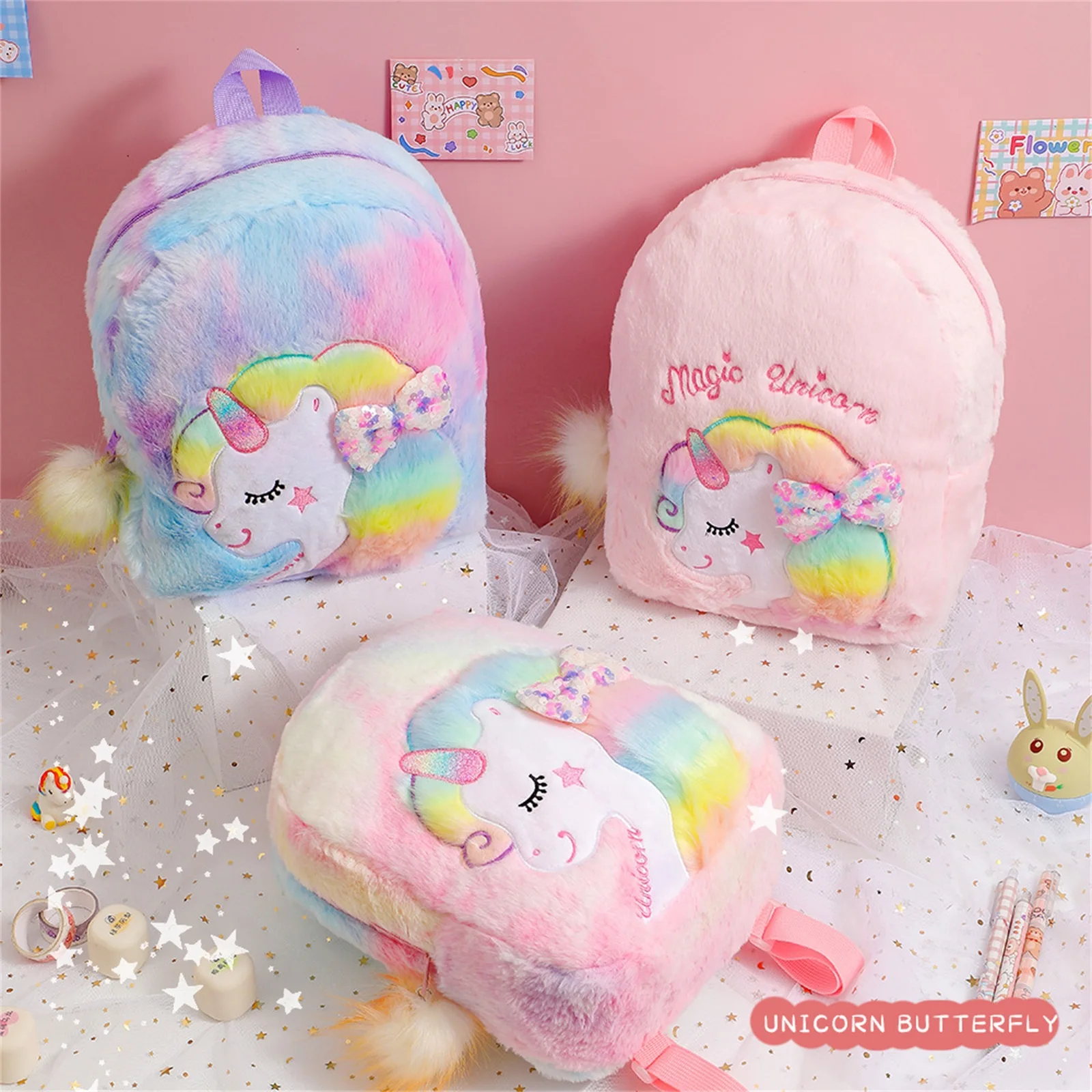 

Toddler Girls Cute Cartoon Animal Backpacks Kids Fashionable Tie Dye Print Plush School Bags New arrival