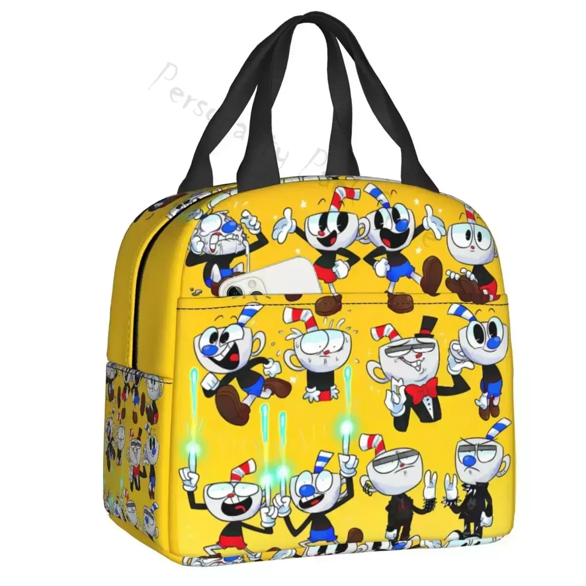 

2024 New Video Game Cuphead Insulated Lunch Bags For Women Cartoon Resuable Thermal Cooler Bento Box School