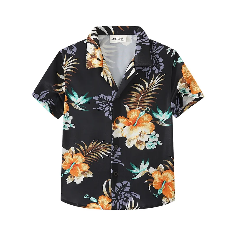 thumbnail image 1 of Camisas de verano para hombre con estampado 3D de flores trituradas, ropa de calle hawaiana de gran tamaño para playa, camisetas con solapa y botón, 1 of 5