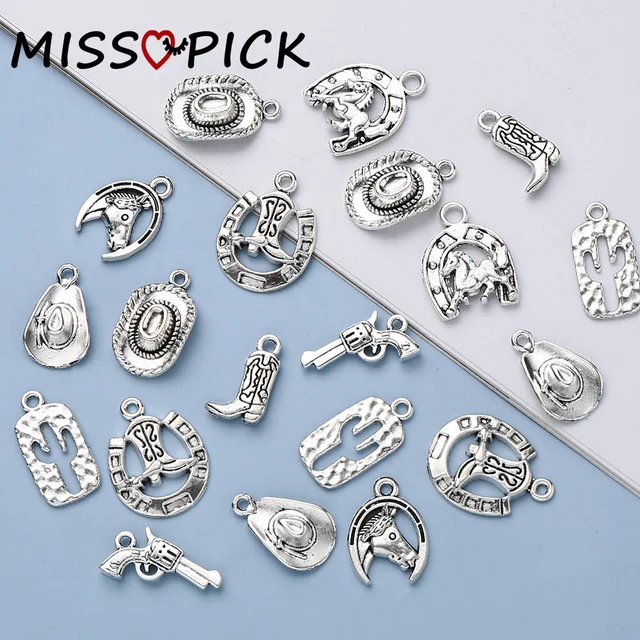 8Pcs 10-25mm Desert Style Band Western Horse Cactus Cowboy Hat Shape White K Alloy Pendant For Diy Earrings Necklace Accessories 1
