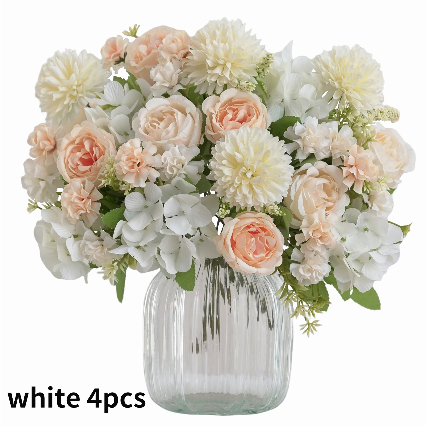 1/4pcs Realistic Artificial Flower Bouquet, Reusable Faux Peony Chrysanthemums Hydrangea Bouquets with Stem, Home Room Decor 3