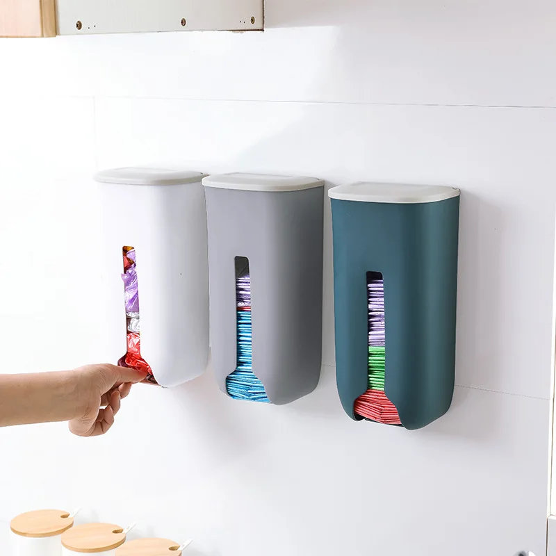 Kitchen Plastic Bag Holder Organizer Wall Hanging Garbage Bag Storage Box Bathroom Trash Bag Bucket Dispenser Kitchen Accessory