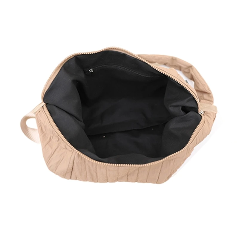 Canvas Pleated Shoulder Bag Casual Travel Large Capacity Zippered Crossbody Bag