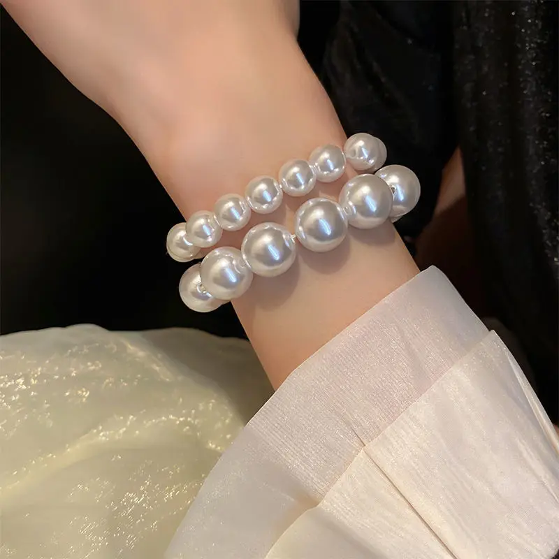 Французский Ретро Простой жемчужный эластичный браслет модная повседневная женская одежда