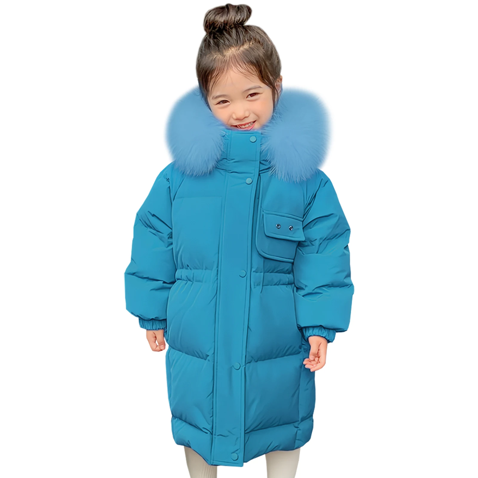 

Thick Girls Puffer Coat with Fur Hood Long Warm Kids Winter Windproof Snowsuit Quilted Cotton Teens Down Jacket Skiing Outerwear