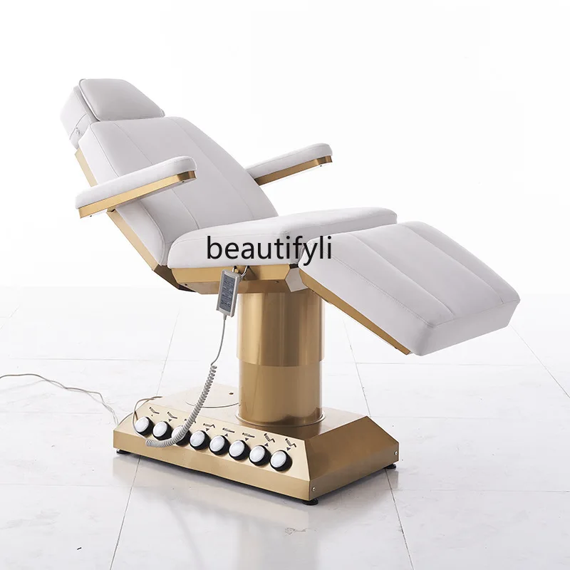 Golden Stainless Steel Electric Beauty Bed Foreign Beauty Salon Special Facial Bed Medical Beauty