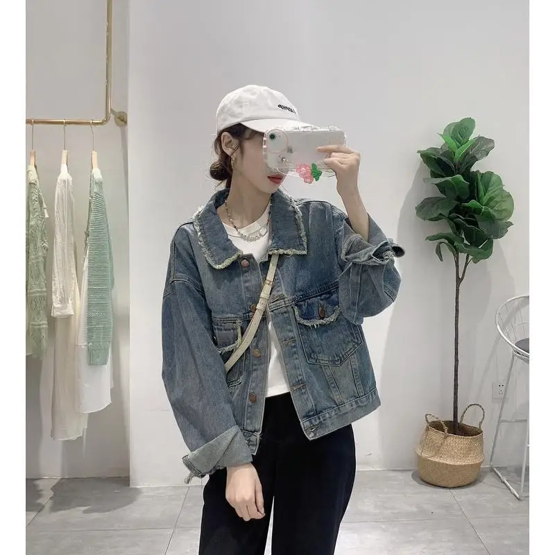 

Demin Jackets for Women 2023 New Spring Summer Outwear Denim Coat Solid Turn Down Collar Jean Jacket for Female