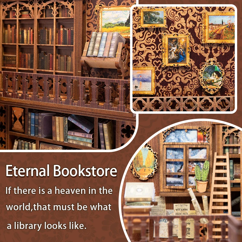 Cutebee DIY Book Nook Kit Eternal Bookstore Miniature Dollhouse