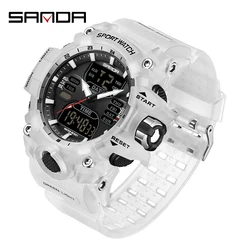 Luxury Men's Outdoor Sports LED Analog-Digital Chronograph Watch - 50M Waterproof (Transparent White)