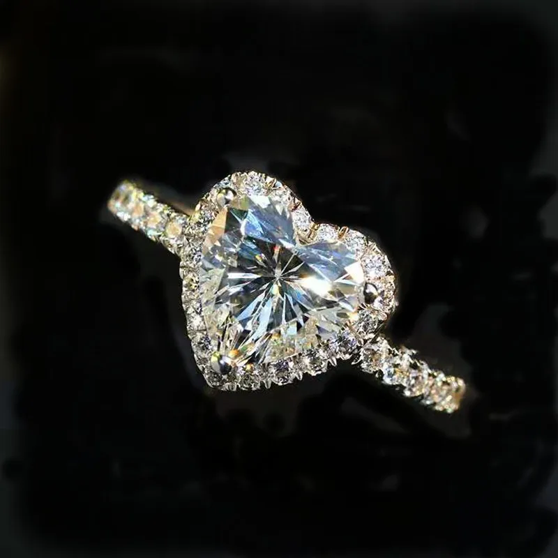 Yanleyu Love Heart CZ Zircon Propose Ring Tibetan Silver Wedding Band Rings for Women Bridal Engagement Jewelry Gift