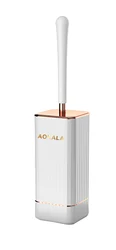 Aokala Silicone Toilet Brush Set with Holder - Long Handle, Modern Design, Durable Deep Cleaning (White)