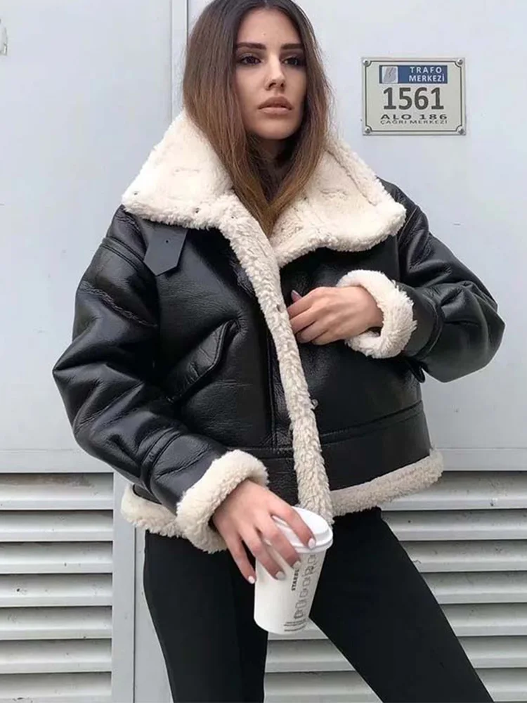 

Women Jacket 2023 Autumn Winter Fashion Fleece Thick Wram Jacket Coat Vintage Long Sleeve Female Outerwear Chic Tops women