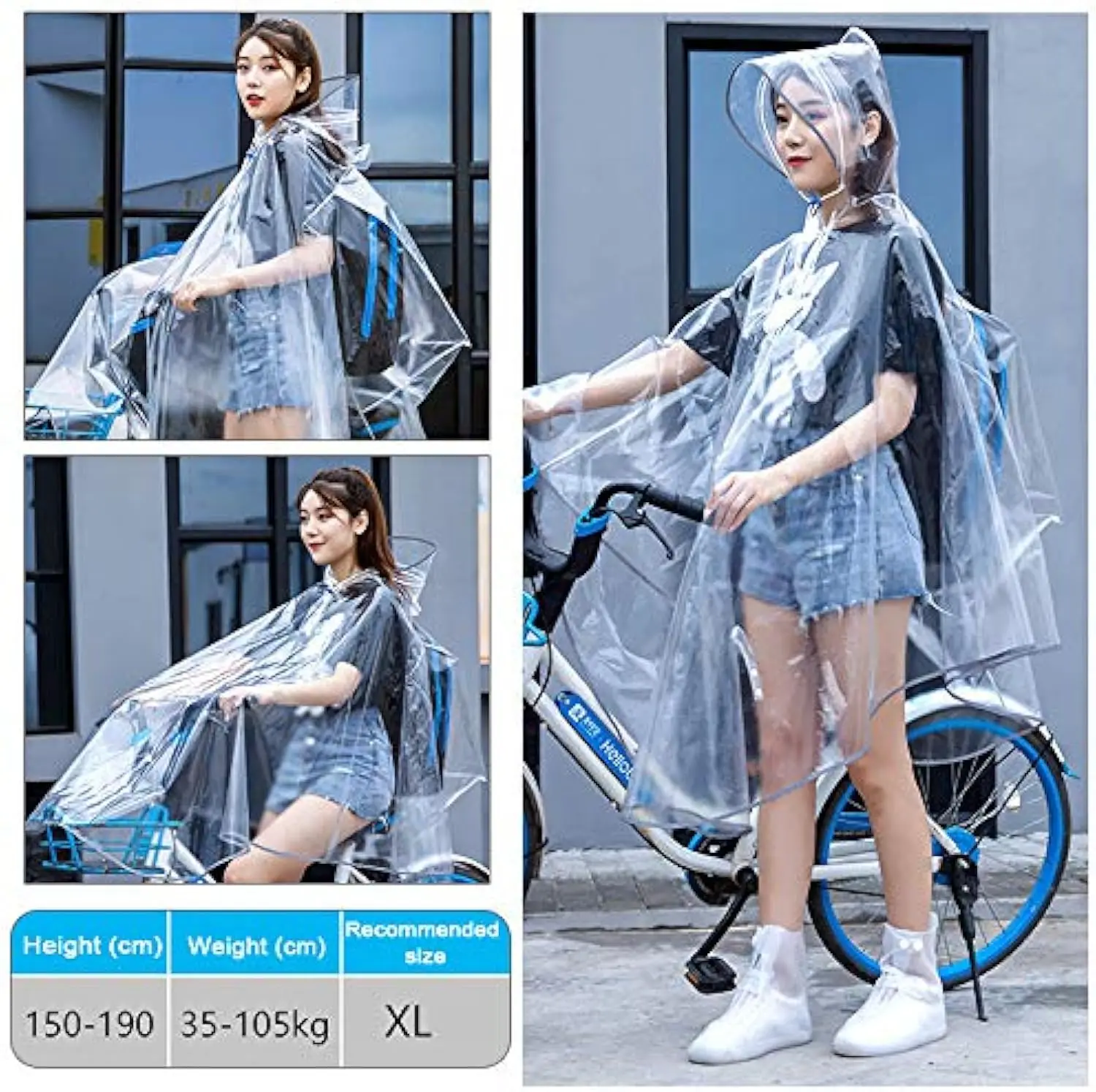 Transparent Waterproof Raincoat Poncho With Reflective Strips