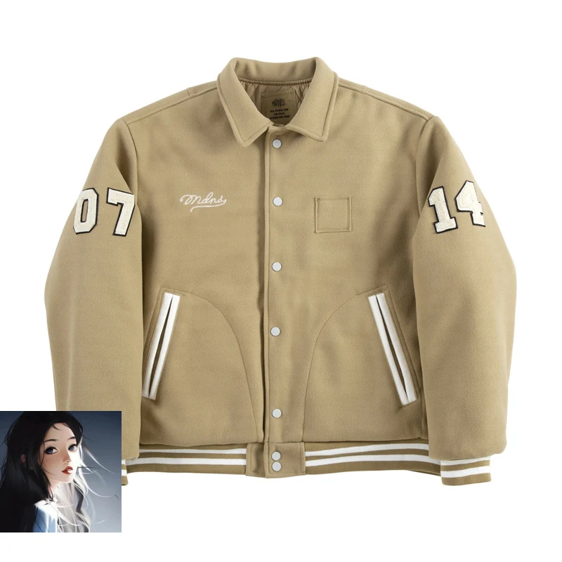 MADNESS MDNS Embroidery Wheat Ears Label Baseball Jacket Men Women High Quality Sleeve Embroidery Towel 7 14 Number Logo Coat