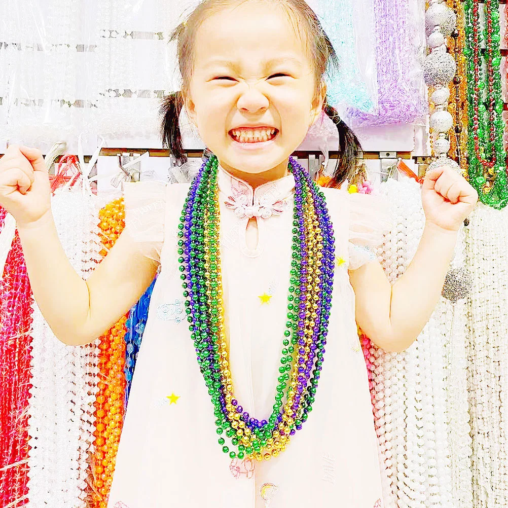 15 Pcs Necklace Ornaments Mardi Gras Beads Round Beaded Party Necklaces Adorn Plastic Chain Colorful Decorations Birthday