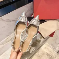 2025 new high heels luxury buckle slingback pointed toe party heeled sandals comfortable trendy women's high heels 4