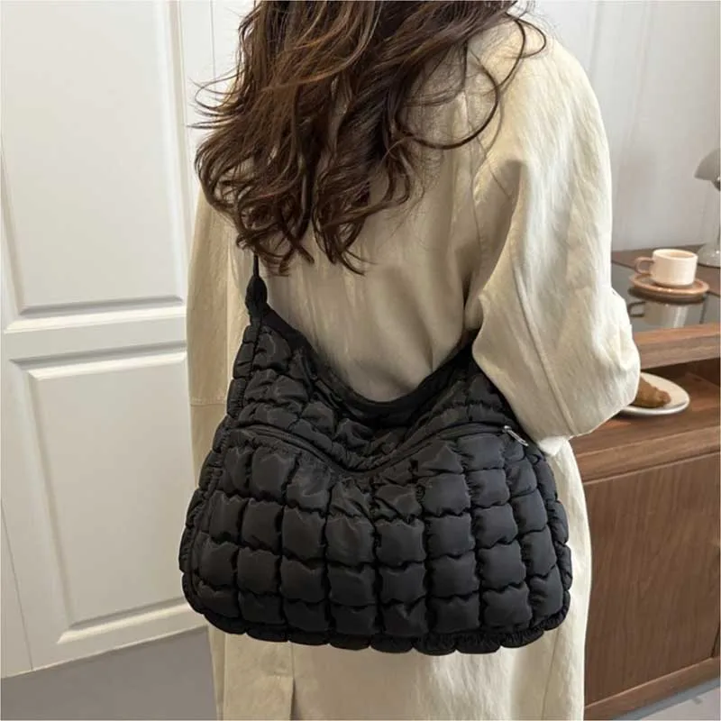 2025 New Quilted Puffer Shoulder Bag for Women Large Capacity Tote Sling Bag Fashion Casual Crossbody Satchel Bag Female Handbag 2