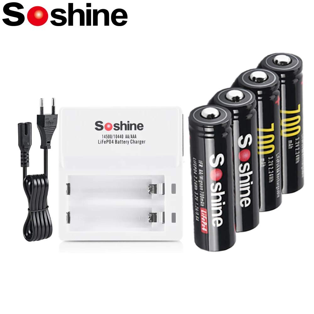 Soshine 3.2V 14500 Lifepo4 700Mah Batteria Ricaricabile Aa 700Mah Batterie E Aa Aaa 14500 10440 Caricabatteria Intelligente 2 Slot