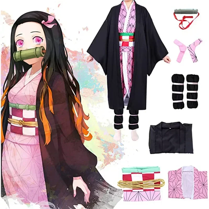 

Kamado Nezuko Cosplay Costume Anime Demon Slayers Kimono Kimetsu No Yaiba Nezuko Cosplay Prop Wig Uniform Hallween Dress Up