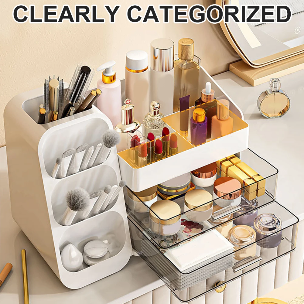 Plastic Desktop Organizer Cosmetic Container with Drawers Cosmetic Display Case Makeup Display Stand for Vanity Dressing Table 3