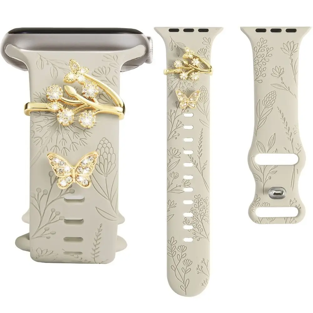 Elegant Diamond-Embellished Metal Watch Band Bracelet with Decorative Charms