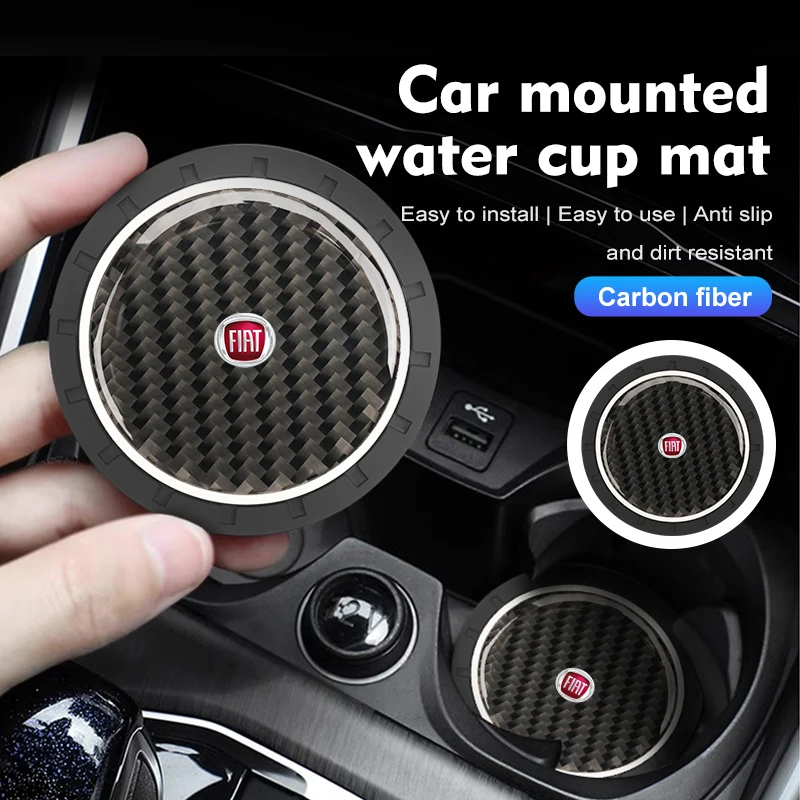 Cup Holder Inserts 2Pcs Car Water Cup Anti-slip Pad Carbon Fiber Holder Mat For Fiat 500 Grande Punto Tipo Stilo Palio Astra Bravo Panda