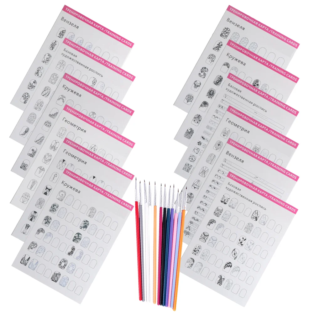 

Nail Art Practice Sheet 12Pcs Nail Art Book Design Practice With 12Pcs Nail Liner Pen Lines Drawing Painting Template Learning