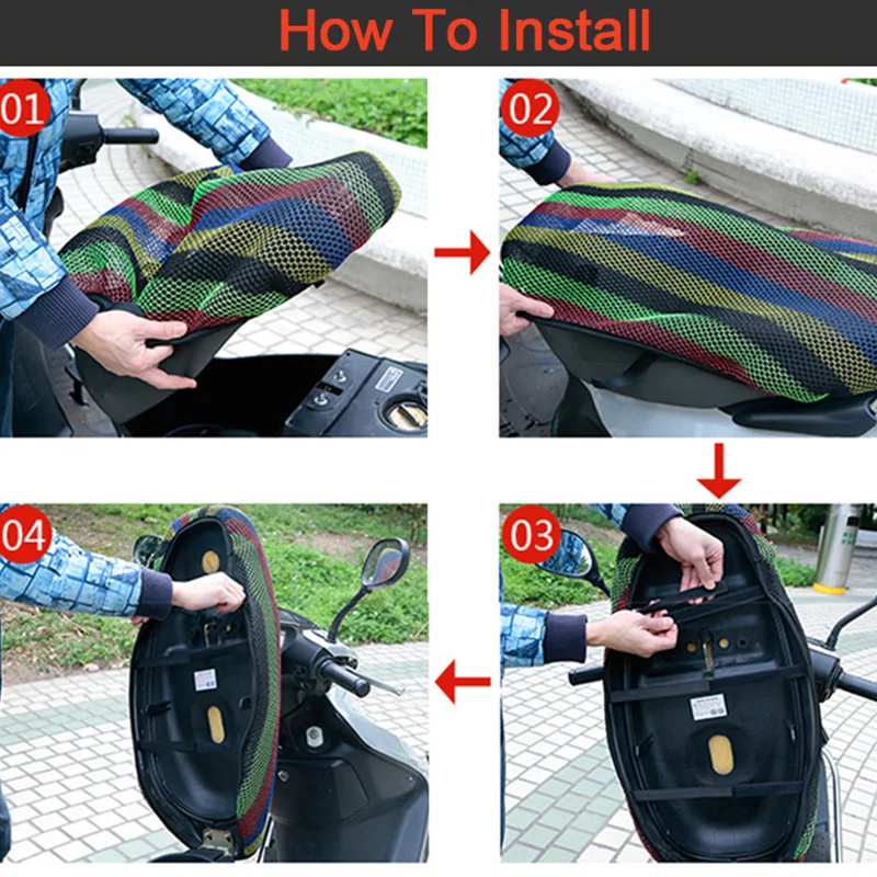 Motorcycle Electric Bike Seat Cover Summer Breathable 3d Mesh Fabric  Anti-skid Pad Scooter Seat Covers Cushion Net Cover