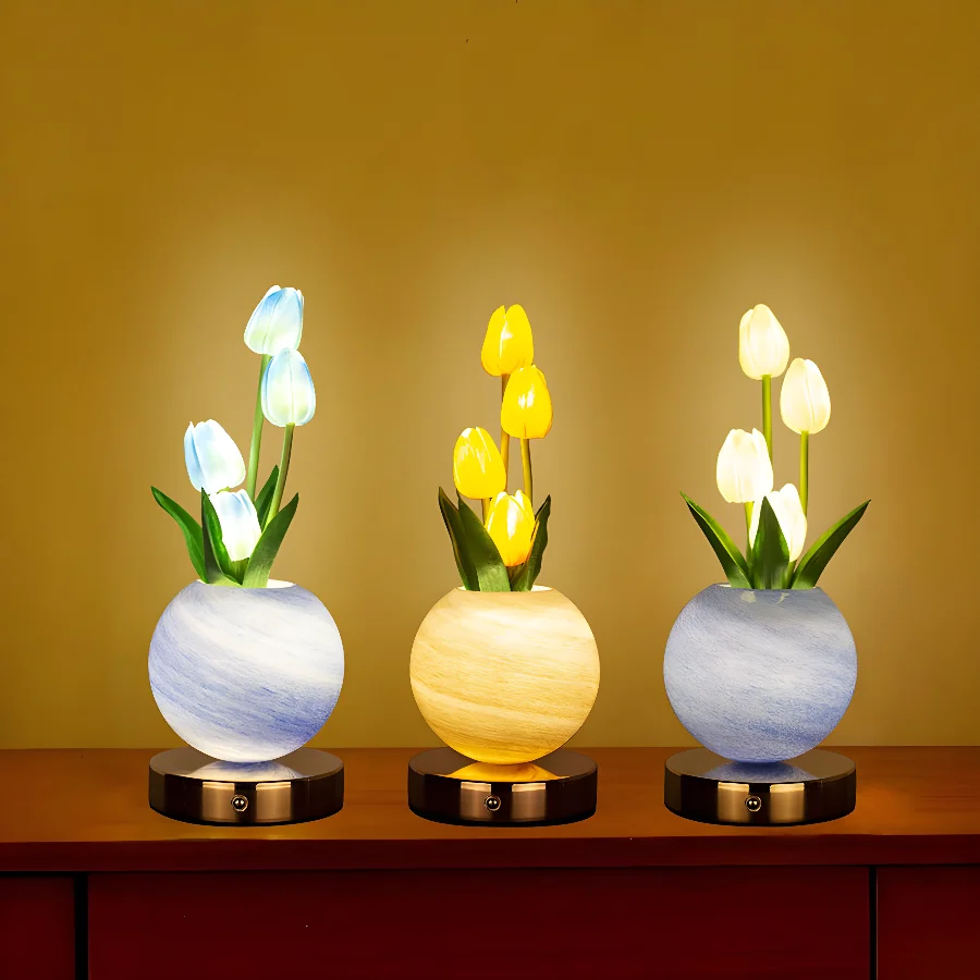 Tulip LED Night Light USB Rechargeable Desk Decor Lamp Table Lamp Bedroom Bedside Room New Year's Christmas Decorations