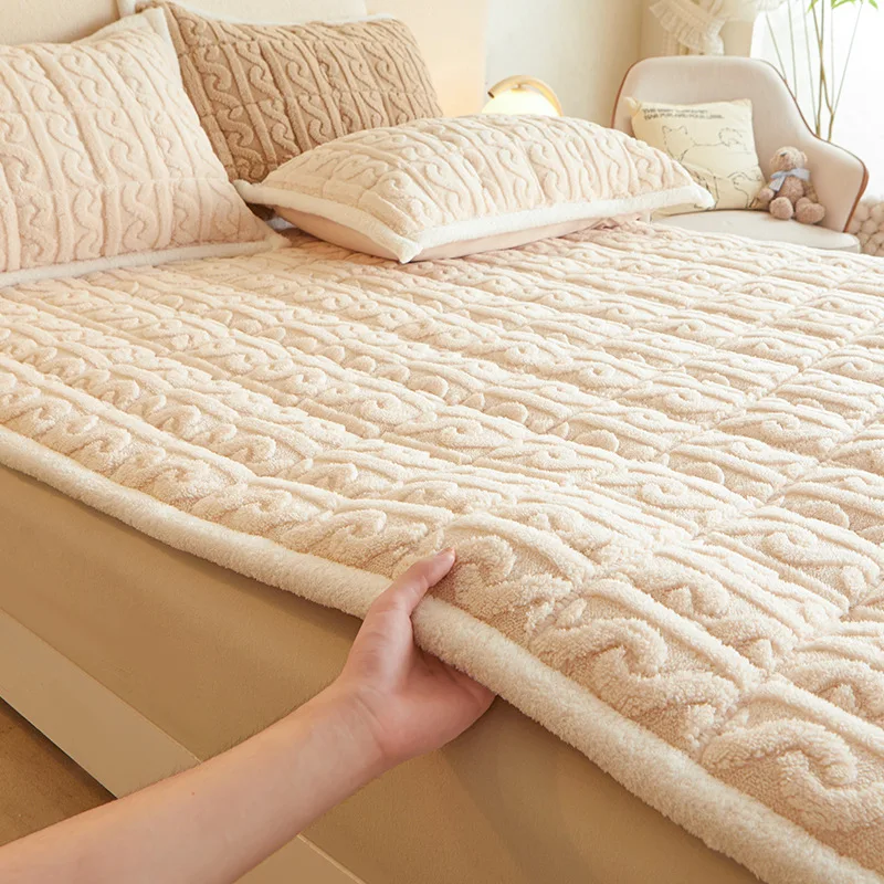 

Winter Plush Warm Mattress Toppers Home Textile Thin Tatami Mat Dormitory Single Double Bedspread Fold Bed Sheets Bed Linens