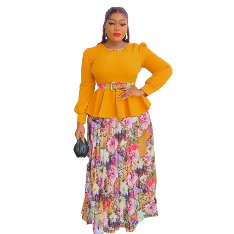 

African Clothes for Women 2024 2 PCS Sets Tops And Skirts Suits Dashiki Ankara Outfit Robes Plus Size Wedding Party Dresses
